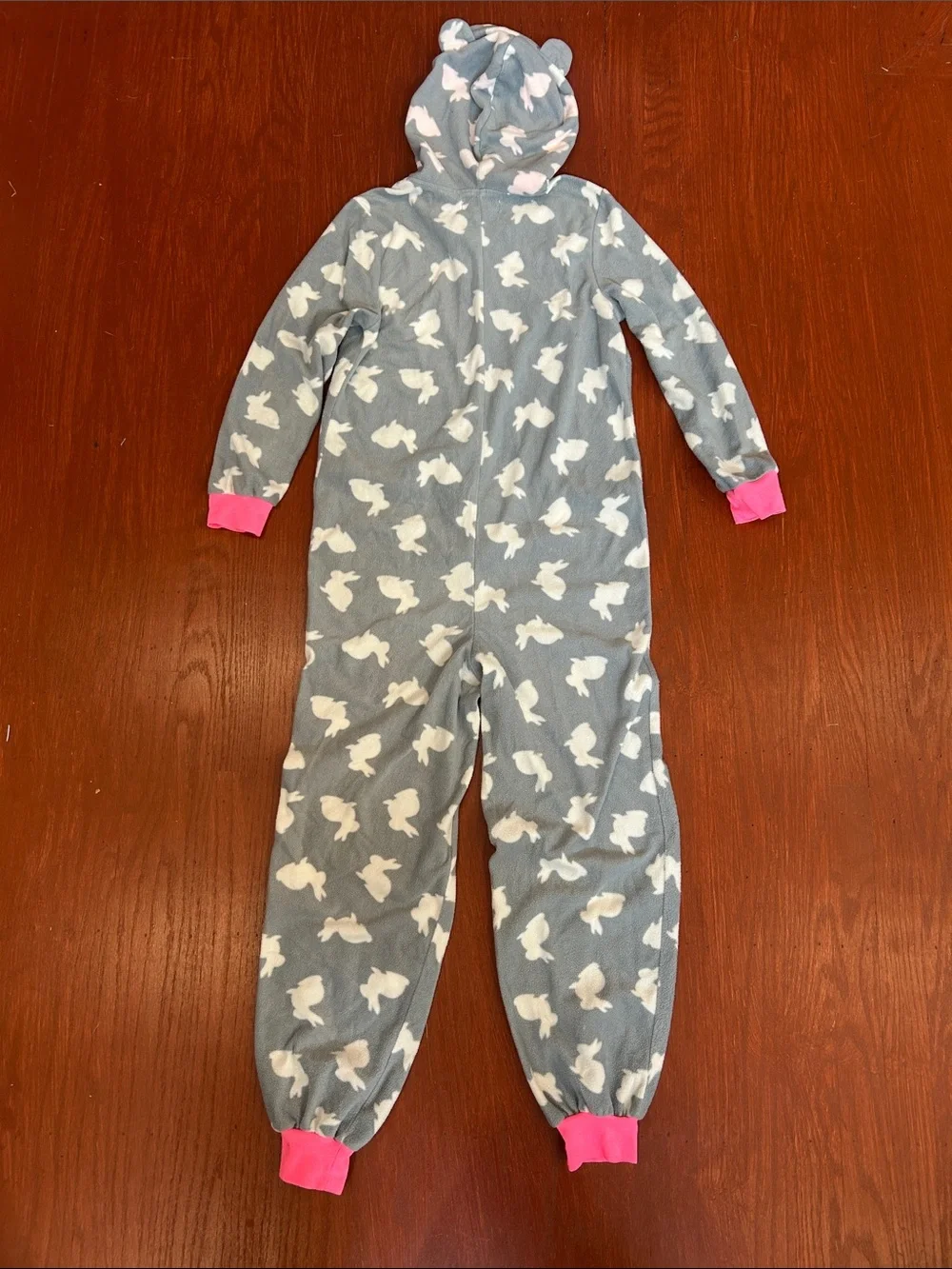 Forever 21 Grey Hooded Kids Onesie with Pink Trim